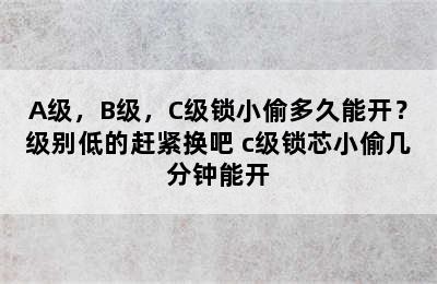 A级，B级，C级锁小偷多久能开？级别低的赶紧换吧 c级锁芯小偷几分钟能开